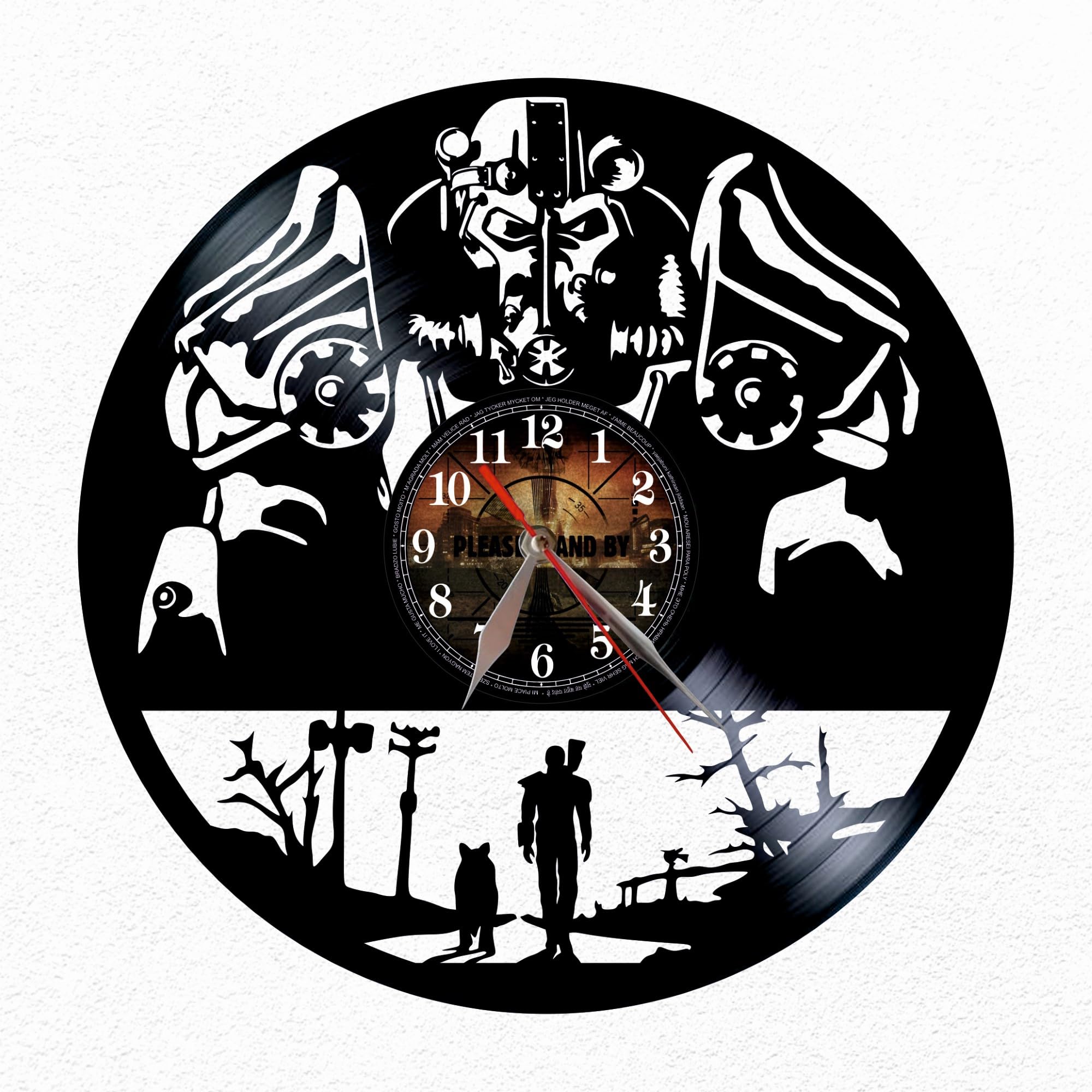 VINY WOODY Retrofuturistic Game Vinyl Record Clock Postapocalyptic Adventure Wall Decoration Original Gift