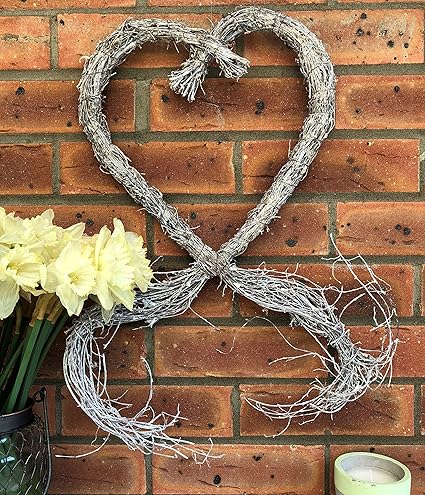 Homes On Trend Large Rustic Heart Wreath Twig Hanging White Wash