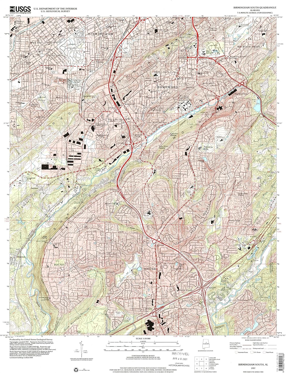 YellowMaps Birmingham South AL topo map, 1:24000 Scale, 7.5 X 7.5 Minute, Historical, 1997, Updated 2001, 26.9 x 22 in
