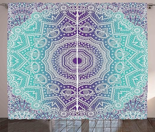 Amazon Com Ambesonne Purple And Turquoise Curtains Hippie Ombre