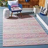 SAFAVIEH Washable Rug Outdoor Summer Collection - 5'3" x 7'6", Ivory & Pink, Non-Shedding & Easy to Clean, Ideal for Patio, B