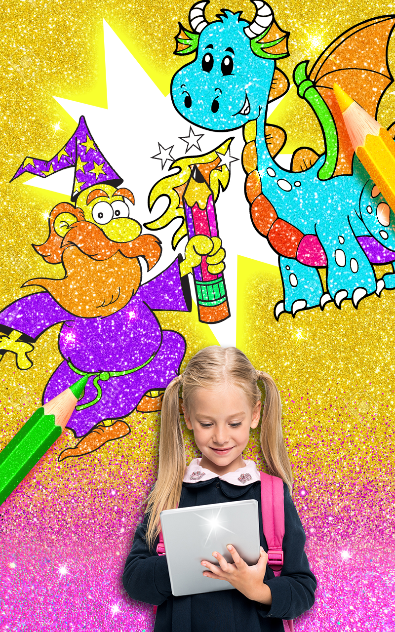 Rainbow Glitter Coloring Book Dragons - Fairytale & Fantasy Art Coloring Pages