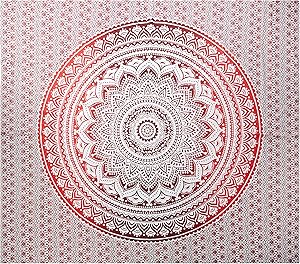 raajsee Red Mandala Ombre Tapestry Wall Hanging/Indian Cotton Boho Psychedelic Hippie Throw Tapestries//Elephant Wall Decor/Yoga Mat Beach Towel Blanket/A