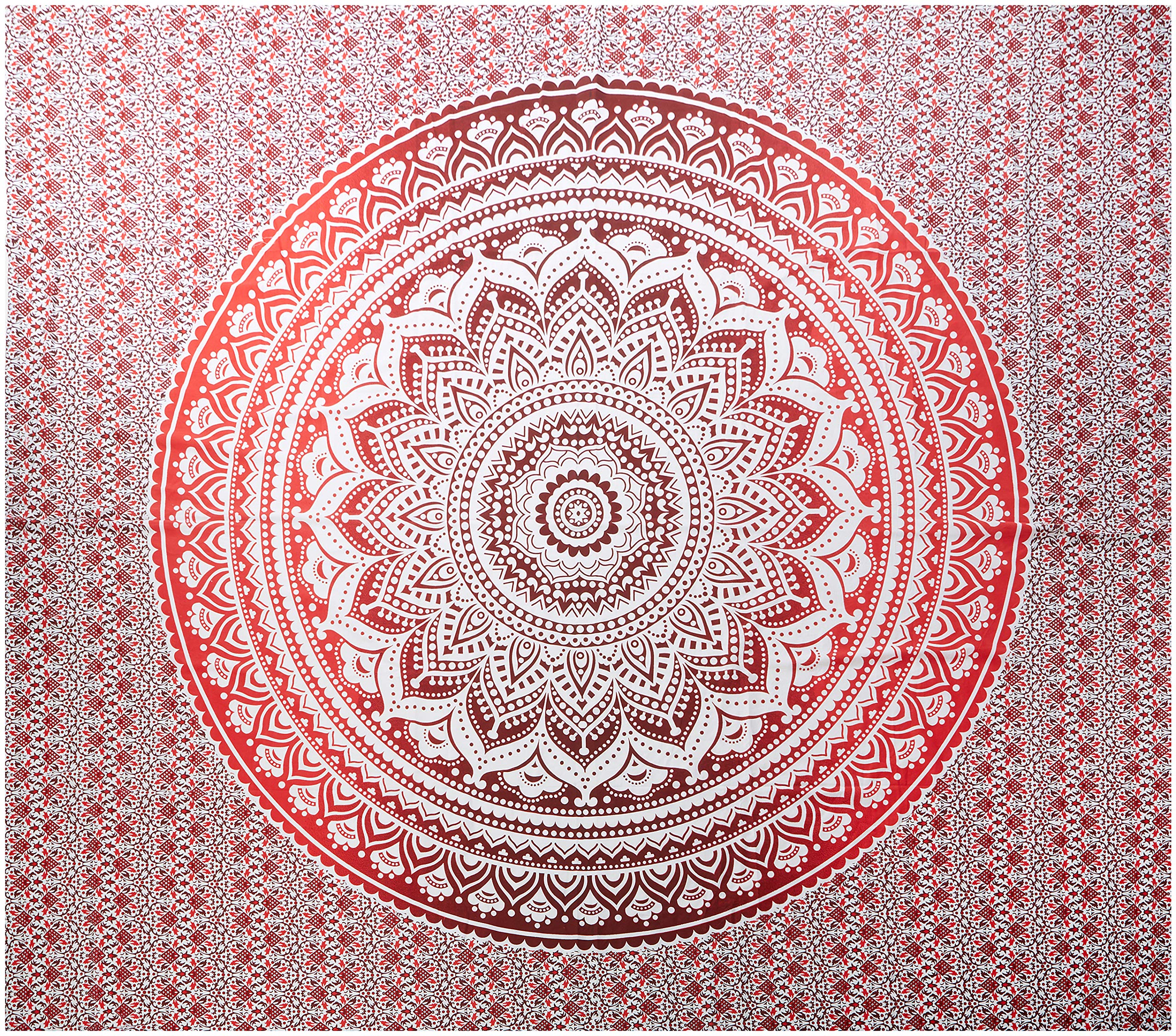 raajsee Large Red Ombre Mandala Tapestry Wall Hanging, Indian Cotton Beach Throw Blanket, Hippie Elephant Queen Boho Decor, Meditation Yoga Mat Rugs, A 210x220cm