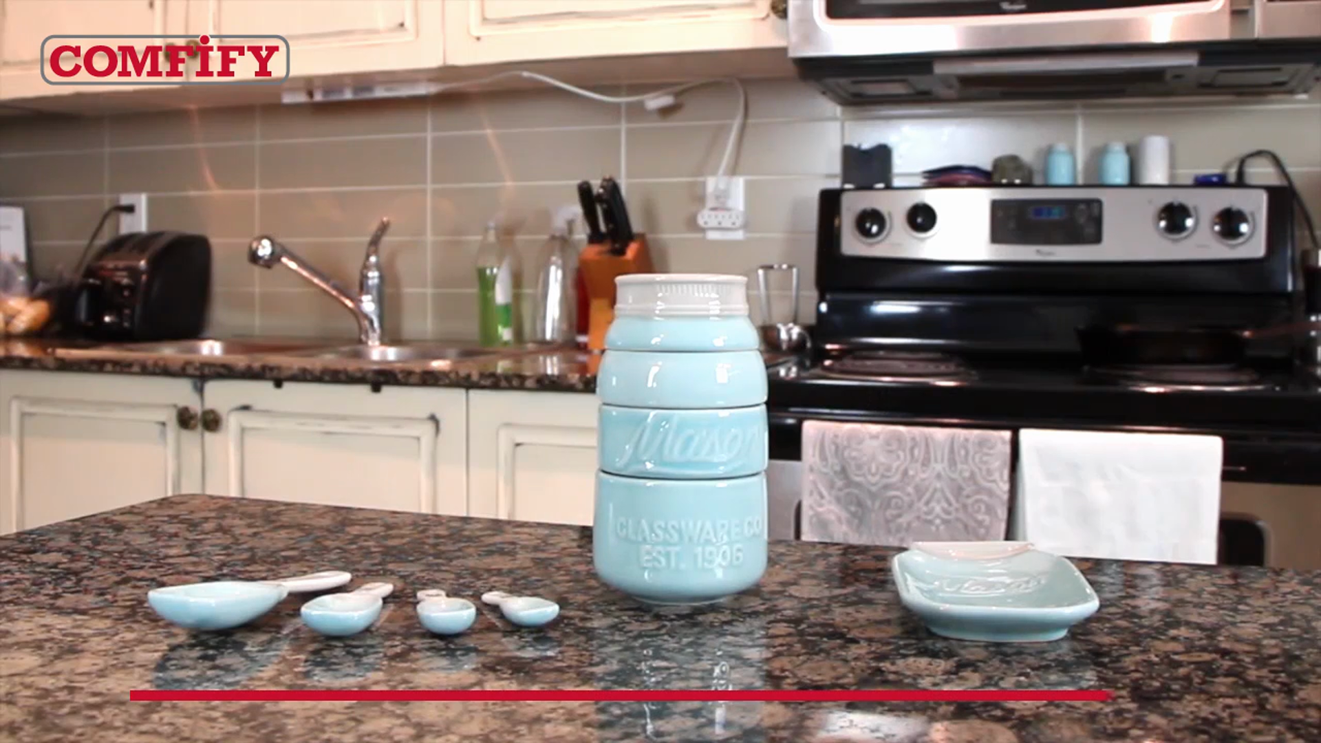 Amazon.com: Comfify Mason Jar Kitchenware Set – Aqua Blue Ceramic