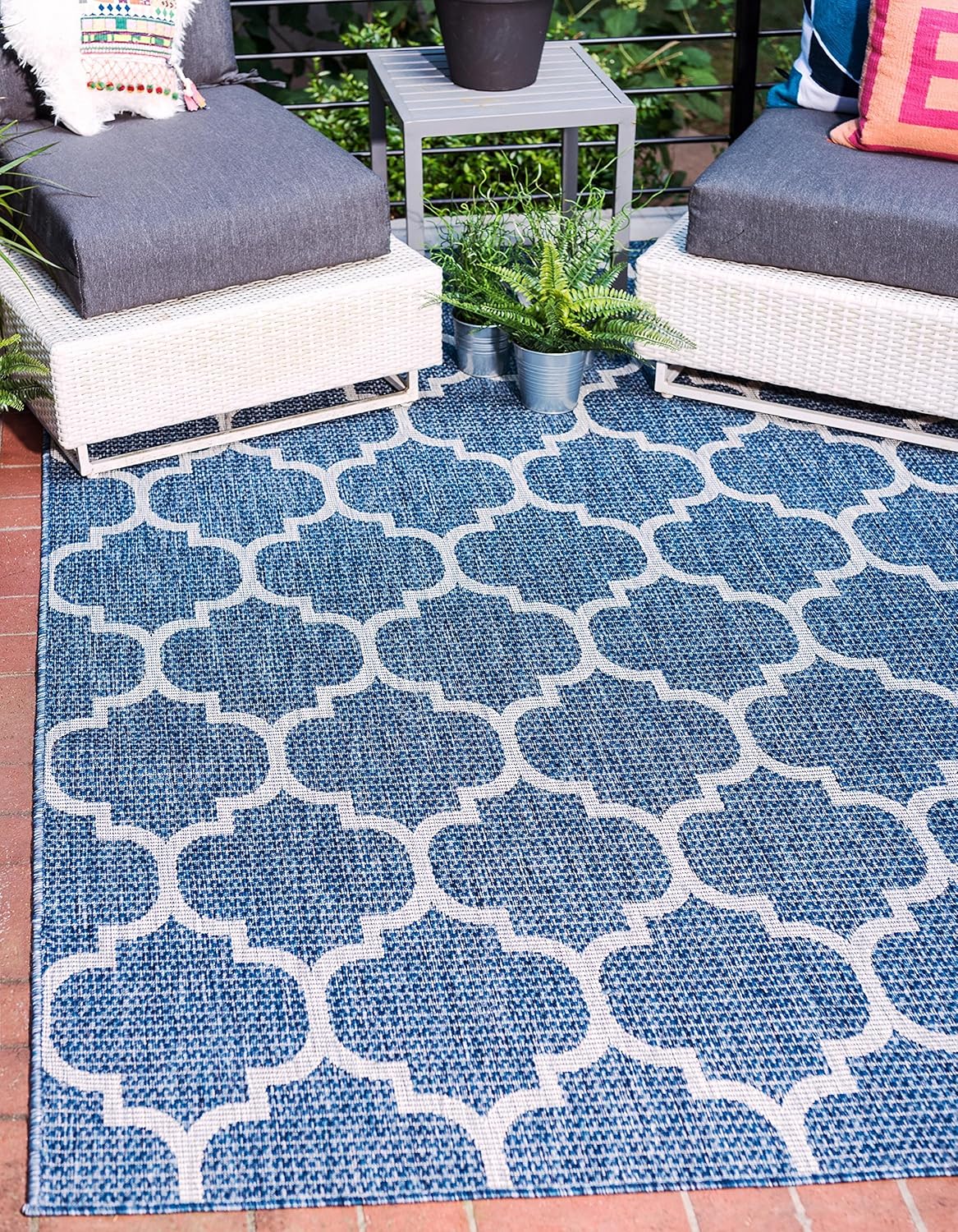 Unique Loom Outdoor Trellis Collection Casual Moroccan Lattice Transitional Indoor and Outdoor Flatweave BlueArea Rug (5' 0 x 8' 0)