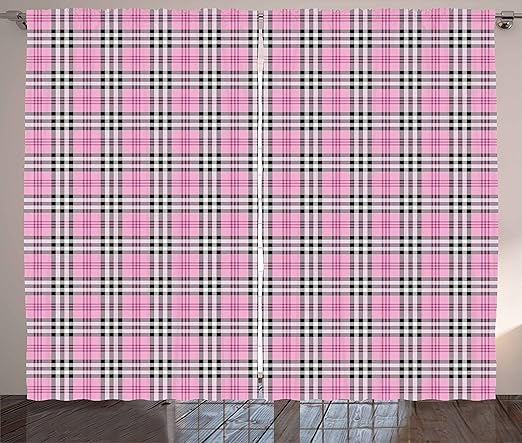 Amazon Com Lunarable Plaid Curtains Feminine Pink Tartan English