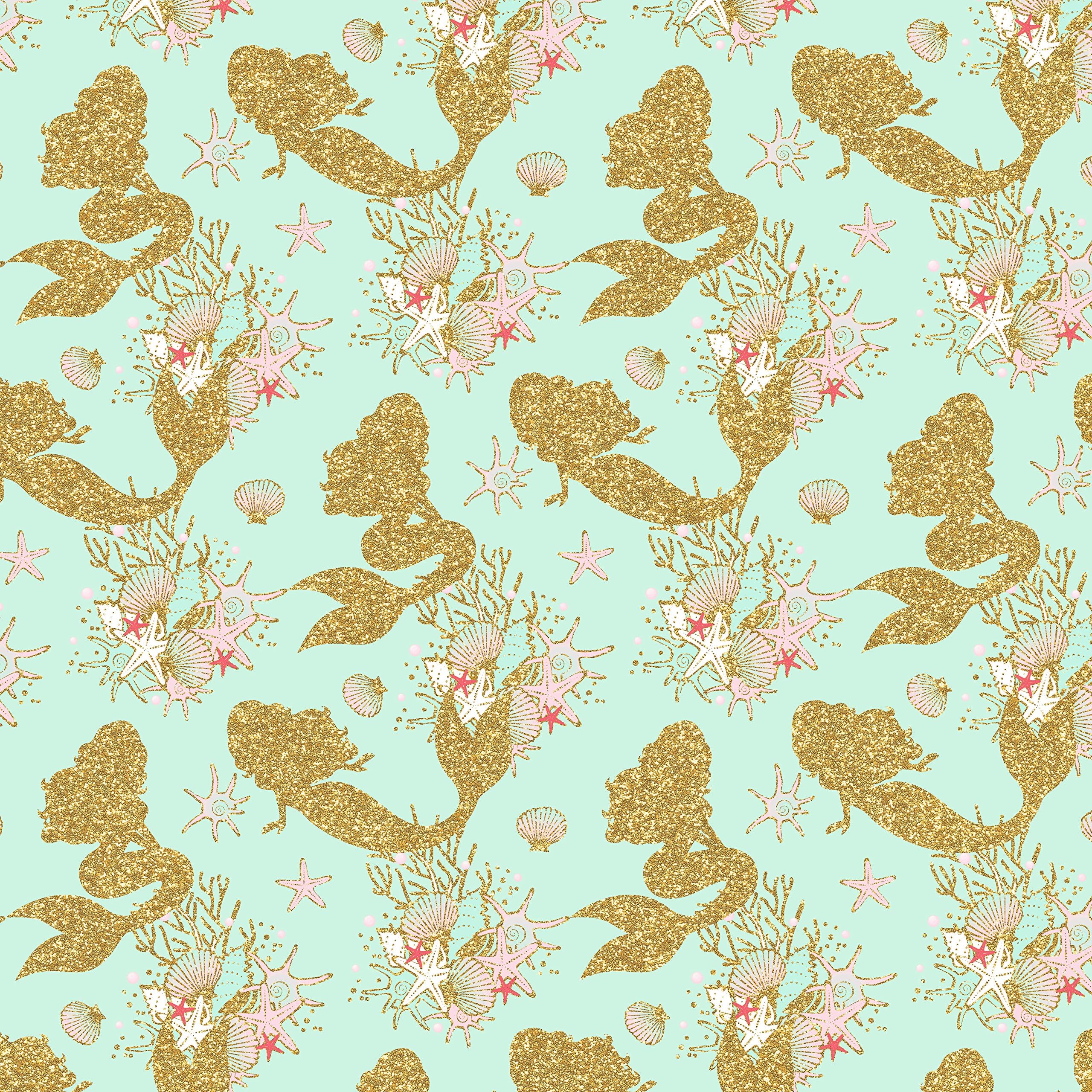 Gold Glitter Mermaid Printed Canvas Fabric Sheet x 1 for Hair Bow Making templates and Other Crafts (pic 8)