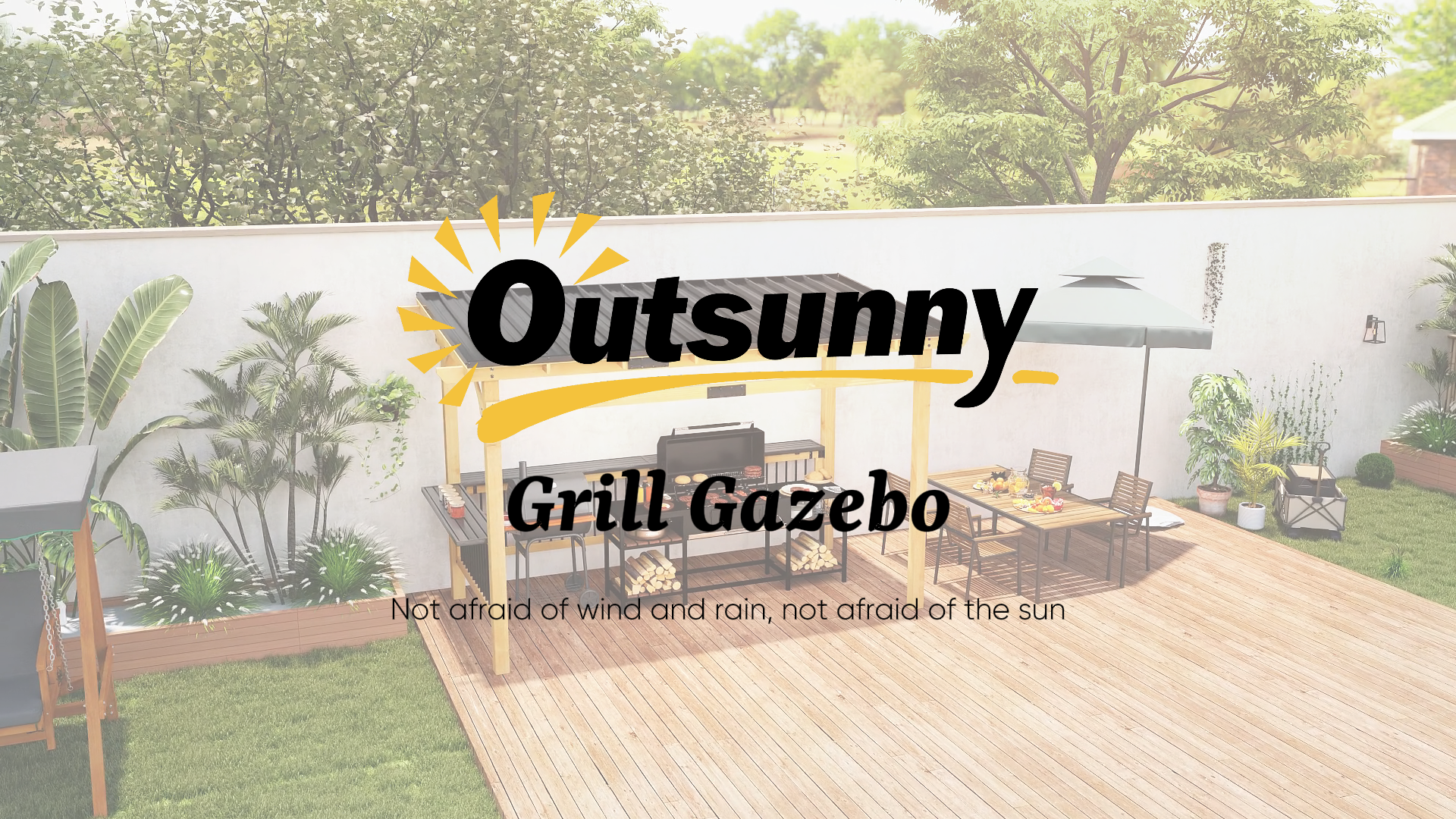 Outsunny 13x6 ft Wooden BBQ Grill Gazebo with Metal Roof, Bar Shelves & Hooks image 24