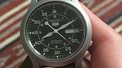 Amazon Com Seiko Men S Snk805 Seiko 5 Automatic Stainless Steel Watch With Green Canvas Seiko Watches
