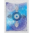 Ambesonne Hippie Tapestry Mandala Decor Batik Mandala Hippie Zen Yoga Wall Hanging Dorm Blue Purple Ombre Asian Style Tapestry for Wife Bedroom Living Room Decorations, Blue Purple White Black