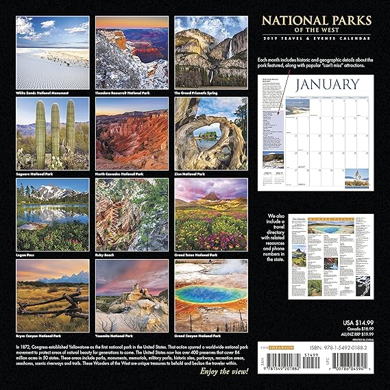 national parks willow creek press 2021 calendar National Parks Of The West 2019 Calendar Travel Events Includes A Park Directory And Monthly Events Amazon In Willow Creek Press Books national parks willow creek press 2021 calendar