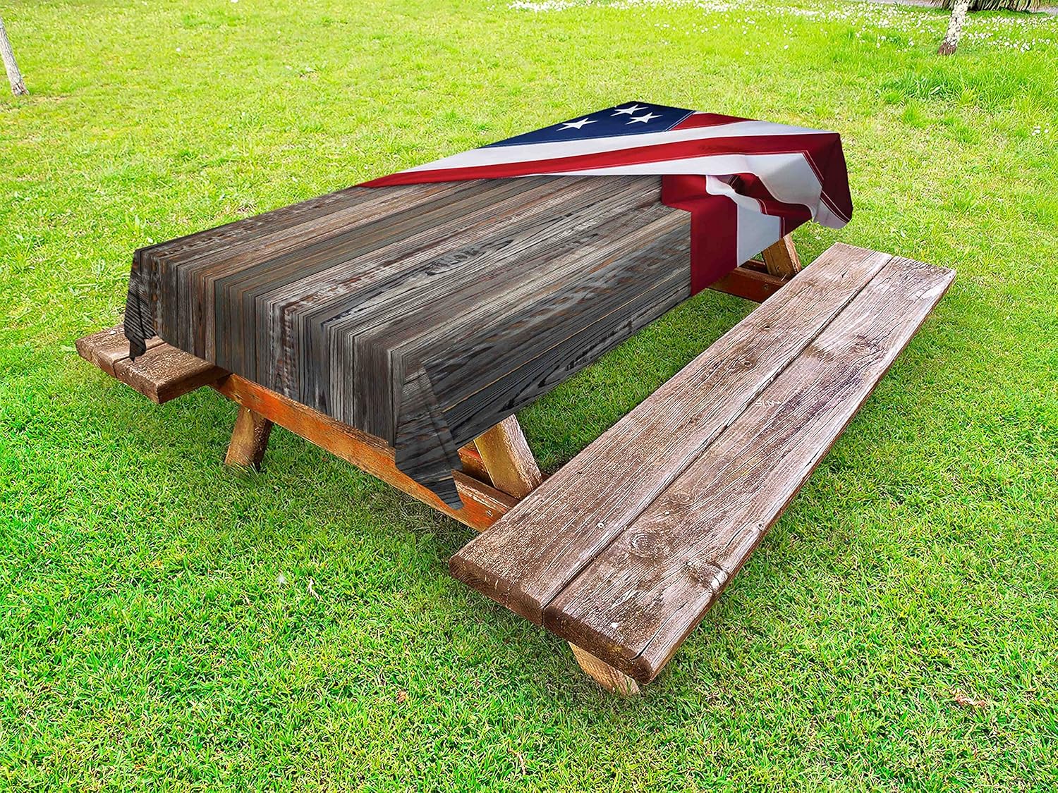 Amazon Com Lunarable American Flag Outdoor Tablecloth Banner On