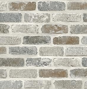 NextWall Washed Faux Brick Peel and Stick Wallpaper.
