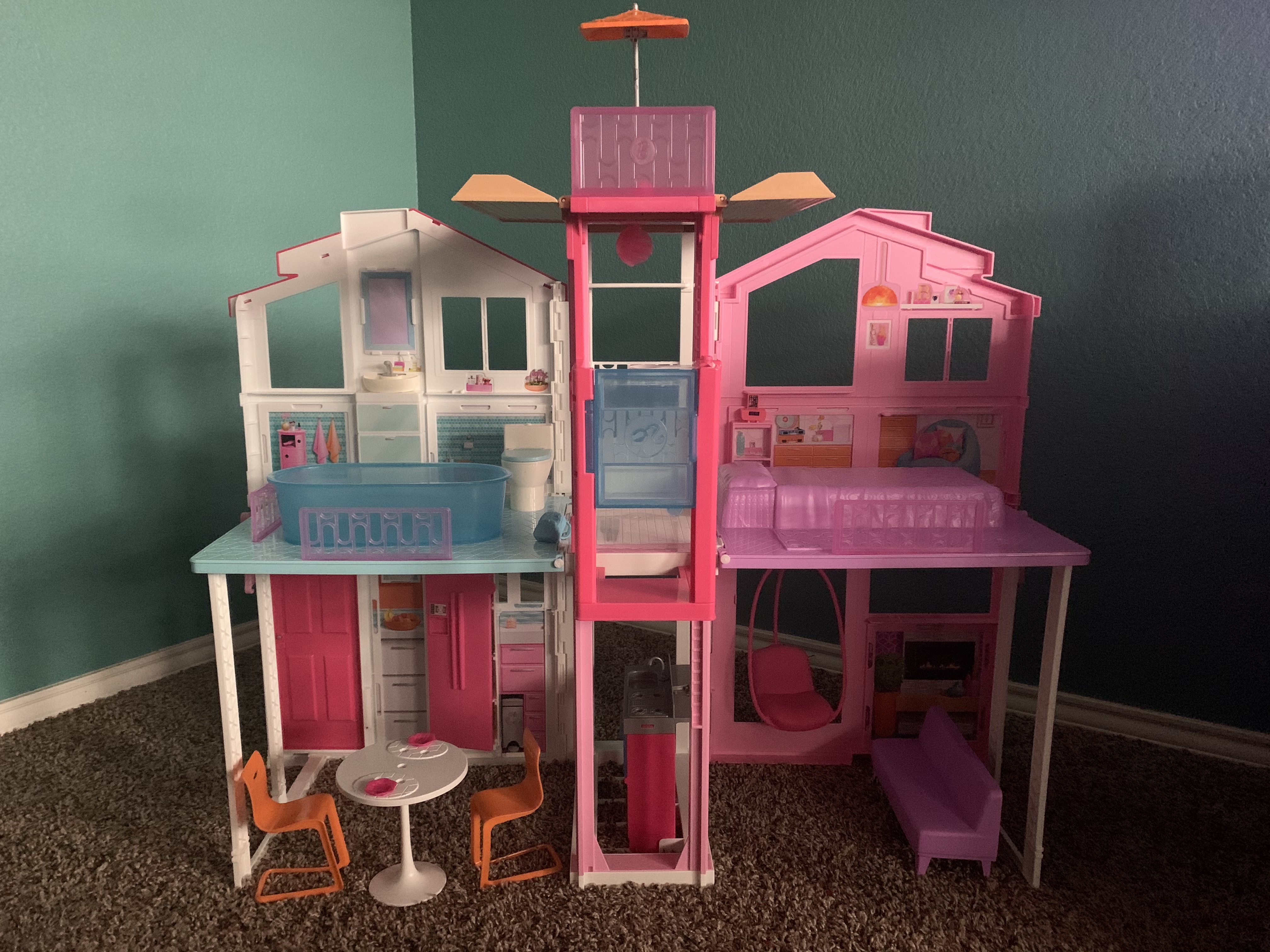 barbie 3 story house with pop up umbrella lacarna