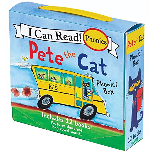Pete the Cat 12-Book Phonics Fun!: A Box of 12 Mini-Books Featuring Short and Long Vowel Sounds (I Can Read Phonics)