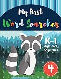 My First Word Searches 50 Large Print Word Search Puzzles Wordsearch Kids Activity Workbooks K1 Ages 57 Raccoon Design Vol4 Kids Word Search Books