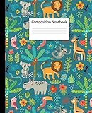 Composition Notebook Adorable Floral Cartoon Animals Wide Ruled Blank Journal For Teens Kids Tropical Jungle Animals Wide Lined Notebook For School College For Writing And Notes