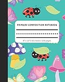 Primary Composition Notebook Picture Space And Dashed Mid Line Creative Draw And Write Journal For Kindergarten With Teal Ladybugs Butterflies And Early Childhood Learning Composition Books