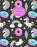 My Awesome Sketchbook Cute Unicorn Kawaii Sketchbook For Doodling Drawing Sketching And Writing Jumbo Large Blank Sketch Book For Kids