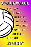 Volleyball Stay Low Go Fast Kill First Die Last One Shot One Kill Not Luck All Skill Audrey College Ruled Composition Book Purple And Yellow School Colors