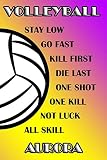 Volleyball Stay Low Go Fast Kill First Die Last One Shot One Kill Not Luck All Skill Aurora College Ruled Composition Book Purple And Yellow School Colors