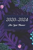 20202024 Five Year Planner Abstract Purple Leaves Monthly Schedule Organizer 60 Month Calendar Planner Agenda With Holidays Pocket Size