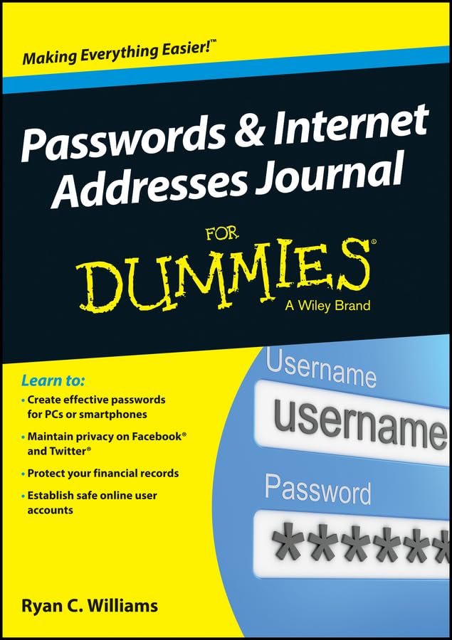 Passwords and Internet Addresses Journal For Dummies book cover