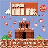 Super Mario Bros. 8-Bit Retro 2025 Wall Calendar with Bonus Diecut Notecards