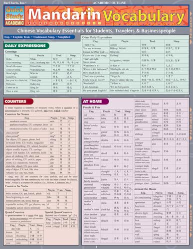 Mandarin Vocabulary A Quickstudy Laminated Reference Guide Quickstudy