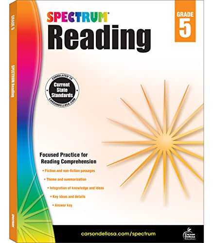 Spectrum Reading Comprehension Grade 5 Workbooks, Ages 10 to 11, 5th Grade Reading Comprehension, Nonfiction and Fiction Passages, Summarizing Stories and Identifying Themes - 174 Pages