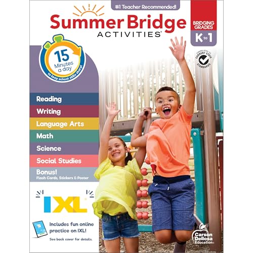 Cover of Summer Bridge Activities Kindergarten to 1st Grade Workbooks, Activity Book Ages 4-6 With Math, Phonics, Science, Social Stud