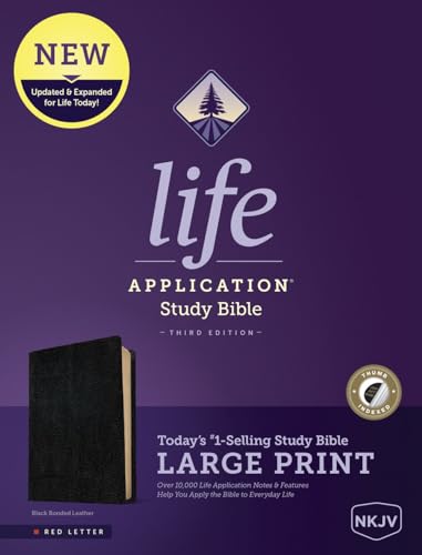NKJV Life Application Study Bible, Third Edition, Large Print (Bonded Leather, Black, Indexed, Red Letter)