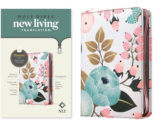 NLT Compact Zipper Bible, Filament Enabled (Cloth, Floral Garden, Red Letter)