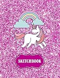 Sketchbook Cute Unicorn Kawaii Notebook With Pink Glitter Effect Background 100 Pages 85x11 Blank Paper With Unicorns And Doodles Great Gift Animals And Coloring Cute Gifts For Girls