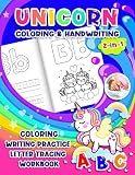Unicorn Coloring Handwriting 2 In 1 Coloring Writing Practice Letter Tracing Workbook Tracing Alphabet For Preschoolers Kids Ages 35 Toddler Animal Letter Tracing For Girl Abc 123