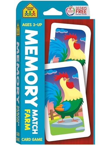School Zone Memory Match Farm Card Game: 56 Game Cards, Preschool, Kindergarten, Animals, Early Reading, Counting, Matching, Vocabulary, Ages 3+