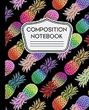 Composition Notebook Abstract Colorful Pineapple Pattern On Black Background 110 Pages Wide Ruled