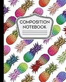 Composition Notebook Abstract Colorful Pineapple Pattern On White Background 110 Pages Wide Ruled