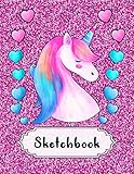 Sketchbook Cute Unicorn On Pink Glitter Sparkles Effect Background Large Blank Sketchbook For Girls 110 Pages 85 X 11 For Sketching Drawing Crayon Coloring Kids Drawing Books