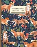 Cornell Notes Notebook Cute Red Foxes Floral Journal Note Taking System Gift Idea For School Students College University 8x10 120 Pages