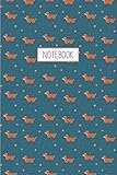 Notebook Simple Vintage Cute Red Foxes Flowers Blue Pattern Wide Ruled 110 Pages 614 X 921
