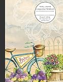 Story Journal Composition Notebook Draw Write Half College Ruled Lines Half Blank Space Combined Note And Sketch Workbook Top Bottom Antique Vintage Bicycle Floral Cover Flower And Bike