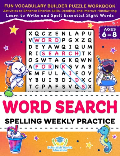 Word Search Spelling Weekly Practice for Kids Ages 6-8 cover