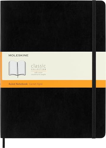 Moleskine Classic Notebook, Soft Cover, XL (7.5" x 9.5") Ruled/Lined, Black, 192 Pages