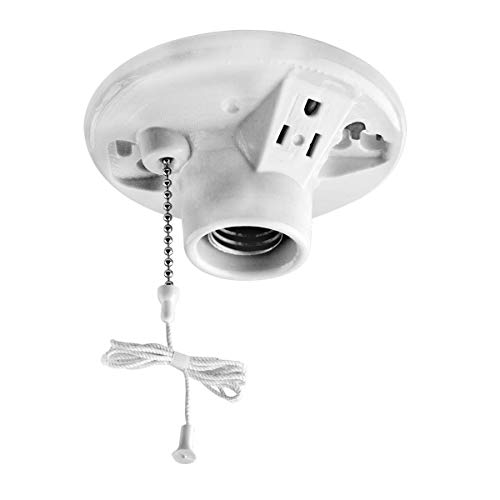 Leviton One-Piece Glazed Porcelain Outlet Box Mount, Incandescent Lampholder, Pull Chain, Top Wired, 9726-C, White