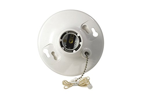 Leviton R50-08827-CW4 1-Piece Top Wired Lamp Holder with Pull Chain, 660 W, Incandescent/Fluorescent/CFL, Medium,White