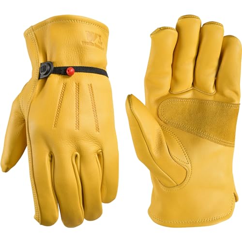 Wells Lamont Men's Cowhide Leather Work Gloves | Adjustable Wrist, Puncture and Cut Resistant | Medium (1132M)