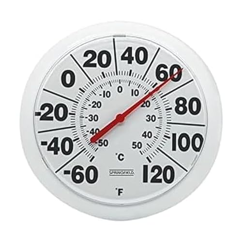 Springfield Indoor Outdoor Big Dial Thermometer, Wireless with Large Easy-to-Read Numbers, 8-Inch Dial for Patio, Pool, or Indoor Use, White Finish