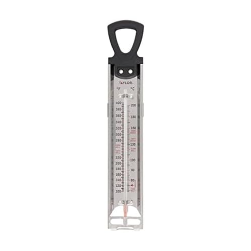 Taylor Stainless Steel Candy and Deep Fry Thermometer, 12-Inch Analog Paddle with Pan Clip, Ideal for Frying, Sugar, Brewing, Syrup, and More